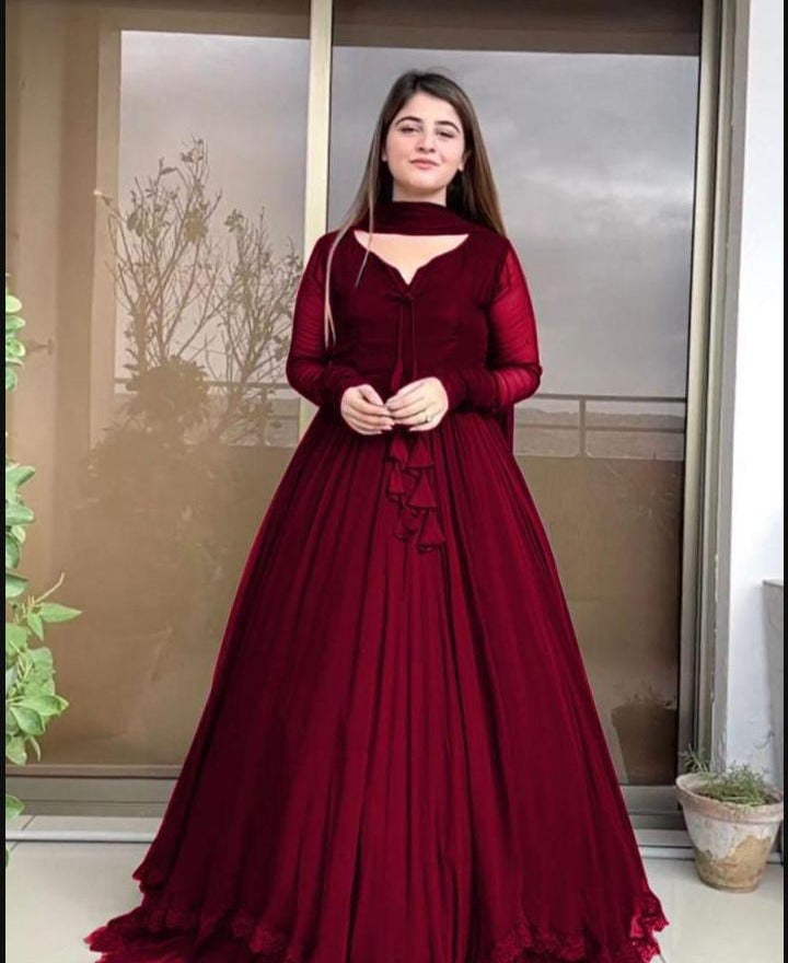 Women,s 3 Pcs Stitched Chiffon Beautiful Anarkali Maxi set😍Free Delivery