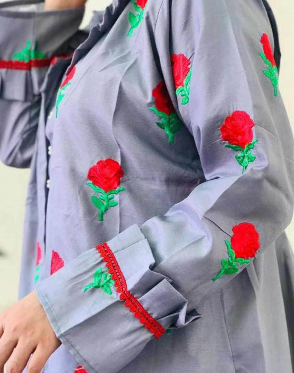 Fancy  3 pieces stitched Red rose 🌹 Embroidery Gown Style Dress for girls 🥰